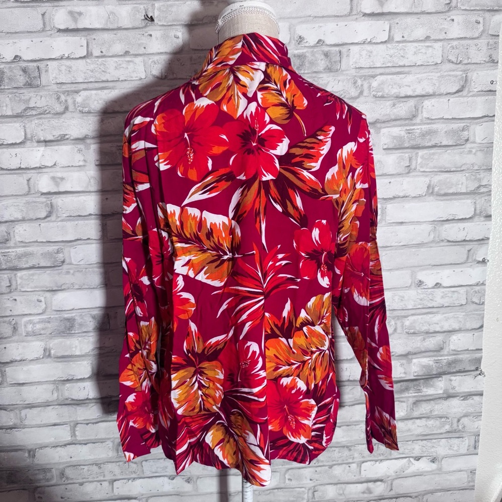 Vintage Avon Tropical Red Floral Button Up Shirt - Picture 4 of 9